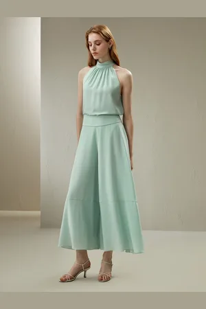 Lilysilk Pantaloni Di Seta Menta Forma Svasata Oversize, Ampia Fascia In Vita 100% Seta Pura Privo Di Sostanze Chimiche Nocive 50