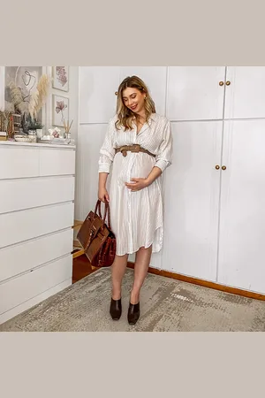 Lilysilk Abito Chemisier Gessato Fresia Abito Seta Gessato Marrone