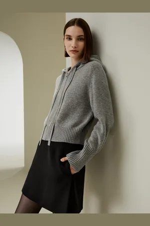 Lilysilk Maglione Lana Grigio Chiaro Modello Con Cappuccio, Vestibilità Casual Lana E Cashmere Privo Di Sostanze Chimiche Nocive M