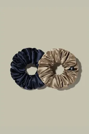Lilysilk Set Classico Di Elastici In Seta Midi Navy+Tortora 100% Pura Seta Stile Classico E Lussuoso