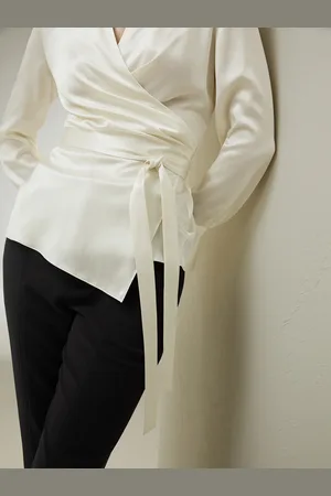 Lilysilk Seta Bluse Eleganti Giglio Bianco Cintura Incorporata In Vita 100% Seta Naturale Può Essere Indossato In Vari Modi 52