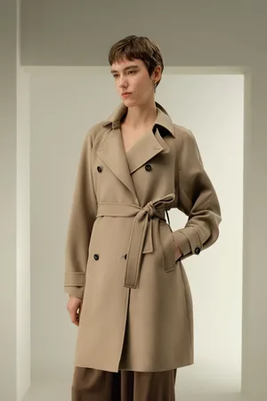 Lilysilk Cappotto Lana Donna Cappotto A Doppio Pettotessuto Twill Leggero In Seta E Lana Tessuto Twill Leggero In Seta E Lana Maniche A Guscio Cachi S