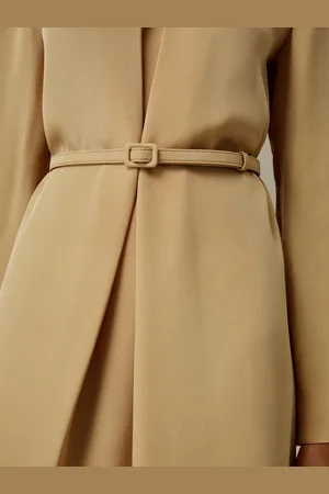 Lilysilk Vestito In Seta Maniche Lunghecintura In Tessuto Coordinata Perfettamente Aderente Alla Figura Drappeggia Bene Cachi S