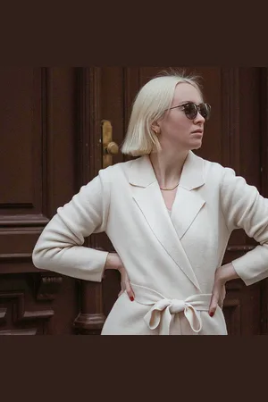 Lilysilk Blazer In Maglia Crema Lapel Collar, Vestibilità Slim Lana E Nylon Delicato Sulla Pelle E Traspirante M