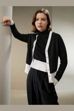 Lilysilk Cardigan Cashmere Donna Profili A Contrasto Su Polsini E Orlo 100% Cashmere Caldo, Morbido E Delicato Sulla Pelle L