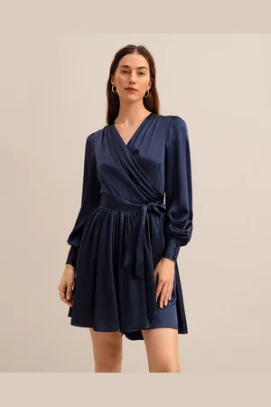 Lilysilk Vestito Di Seta Donna -Marino Maniche A Sbuffo, Pieghe A Cascata 100% Seta Di Gelso Confortevole E Amichevole Per Le Persone Allergiche S