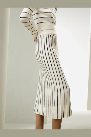 Lilysilk Gonna In Maglia Di Seta Con Strisce Lunghezza Sopra Il Ginocchio 100% Seta Delicato Sulla Pelle E Traspirante XL