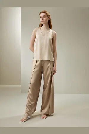 Lilysilk Top In Seta Oro Di Ghiaia Collo A U, Taglia Regolare 100% Seta Pura Un Tocco Di Eleganza Nella Vostra Vita S