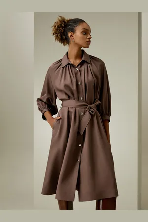 Lilysilk Abito A Vento In Seta Manica A Tre Quartiabito Midi Resiste Durante Tutte Le Stagioni Stile Giacca A Vento Umber Bruciato Xl