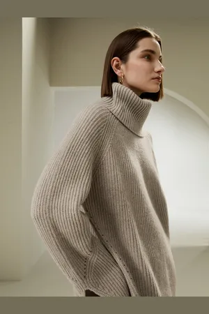 Lilysilk Maglioni Lana Donna Cammello Spacchetti Sui Polsini, Vestibilità Comoda 100% Lana Merino Delicato Sulla Pelle E Traspirante XL
