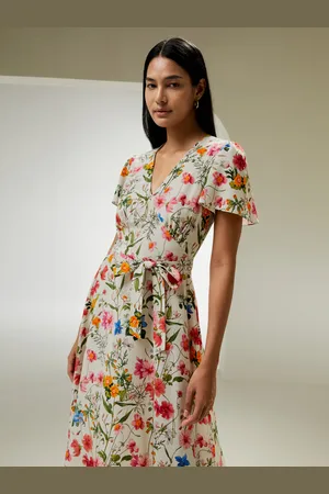 Lilysilk Abiti In Seta Acquarello Floreale Midi Abiti, Maniche Corte 100% Seta Perfettamente Adatto Per Clienti Con Le Pelli Sensibili 40