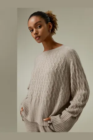 Lilysilk Maglioni In Cashmere Girocollomorbida Maglia A Treccecashmere Cashmere Casual Athleisure Vestibilità Regolare Cammello M