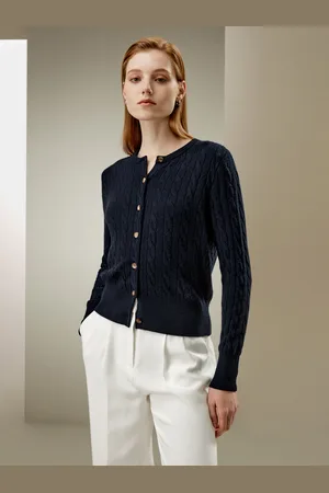 Lilysilk Cardigan Donna Lana Abbottonaturacashmere Cashmere Adatto A Molteplici Occasioni Leggermente Elastica -Marino Xs