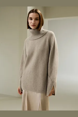 Lilysilk Maglioni Lana Donna Cammello Polsini A Fessura, Vestibilità Rilassata 100% Lana Merino Delicato Sulla Pelle E Traspirante S
