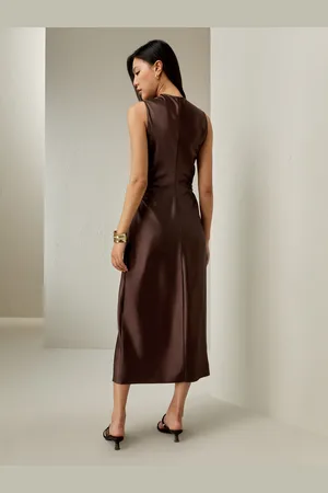 Lilysilk Vestito Seta Caffè Scuro Ballerine Su Entrambi I Lati Sciarpa Di Seta Rispettosi Della Pelle E Traspiranti 44