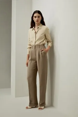 Lilysilk Pantaloni Seta Morbidatessuto Di Seta Con Finitura Brillante Tessuto Di Seta Con Finitura Brillante Vita Elastica Sul Retro Cachi 48