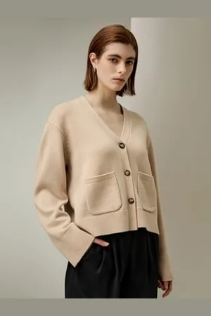 Lilysilk Cardigan Cropped Scollo A Vmaniche A Spalla Scesalana E Cashmere Lana E Cashmere Dalla Vestibilità Ampi Golden Ratio L