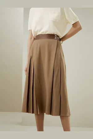 Lilysilk Gonna Lunga Lana Gonna Versatile Lana Merino E Foderata In Chiffon Ipoallergenico Marrone 52