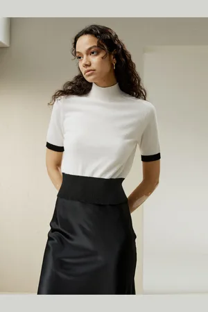 Lilysilk Maglietta Cashmere Donna Striscia A Contrasto, Stile Minimalista 100% Cashmere Adatto A Tutte Le Stagioni M