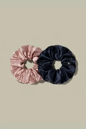 Lilysilk Ampio Set Di Classici Elastici In Seta Navy + Rosa Rosato Stile Classico E Lussuoso 100% Pura Seta Buona Qualità, Lavabile In Lavatrice