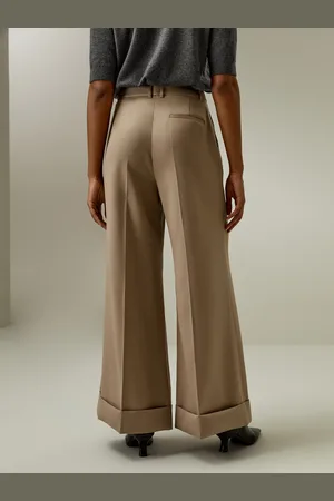 Lilysilk Pantaloni In Seta Donna Raso Jacquard Gigliomisto Seta-Lana Misto Seta-Lana Lavoro Invernale Professionale E Casual Cammello 42