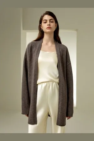 Lilysilk Cardigan Donna Lana Progettato Per Una Vestibilità Ampiauna Lussuosa Miscela Di 30% Cashmere Una Lussuosa Miscela Di 30% Cashmere Noce M