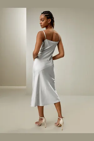 Lilysilk Abiti In Seta Grigio Argento Forma Aderente E Collo A Vaschetta Drappeggiato 100% Seta Pura Perfetto Per Il Lavoro E Le Vacanze 46