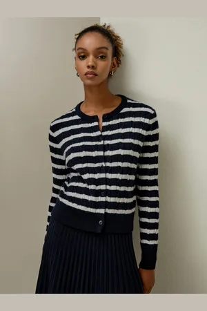 Lilysilk Cardigan Eleganti Strisce Classiche E Bianche100% Cachemire 100% Cachemire Morbido E Delicato Sulla Pelle Strisce E Bianche Xl
