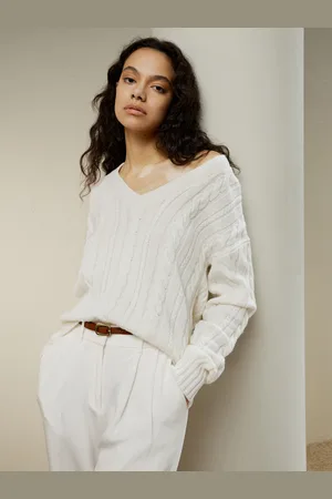 Lilysilk Maglione Lana Donna Classica Maglia A Cavi, Taglio Boyfriend Lana E Cashmere Morbido Sulla Pelle E Traspirante L