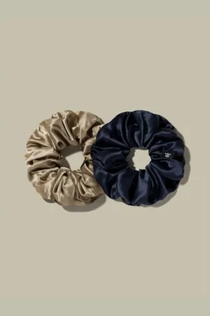 Lilysilk Ampio Set Di Classici Elastici In Seta Navy+Tortora Stile Classico E Lussuoso 100% Seta Naturale Buona Qualità, Lavabile In Lavatrice
