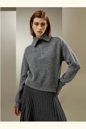 Lilysilk Maglioni In Cashmere Colletto A Scapola100% Cachemire 100% Cachemire Versatile E Chic Elegante E Minimalista Grigio Misto L
