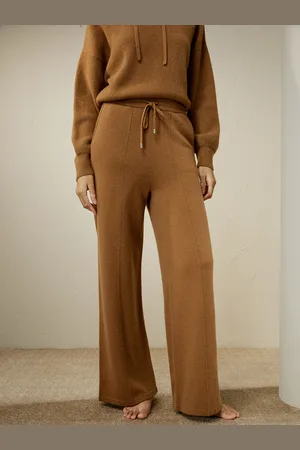 Lilysilk Pantaloni Caramello Design A Vita Alta 100% Cashmere Delicato Per La Pelle E Traspirante S