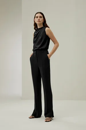 Lilysilk Pantaloni Larghi Seta Gamba Drittarivestimento In Seta Georgette Rivestimento In Seta Georgette Tasche Laterali 52