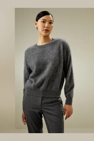 Lilysilk Maglioni Cashmere Donna Maglione Con Spalle Scese100% Cachemire 100% Cachemire Casual Athleisure Temperatura Regolabile Grigio Scuro Xl