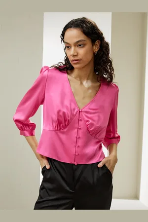 Lilysilk Bluse Eleganti In Seta Scollatura A V Seta Charmeuse Elastica E Liscia Traspirante, Ipoallergenico Rosa 50