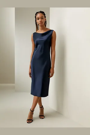 Lilysilk Abito Seta -Marino Taglio In Sbieco, Lunghezza Sotto Il Ginocchio 100% Seta Pura Incredibilmente Morbido E Confortevole Al Tatto 48