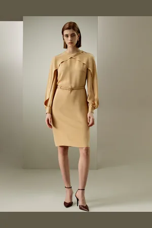 Lilysilk Abiti In Seta Collo A Coulissespacco Laterale30Mm Seta Crêpe De Chine 30Mm Seta Crêpe De Chine Vestibilità Regolare Drappeggia Bene Cachi 46