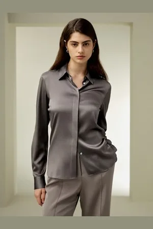 Lilysilk Camicetta In Seta Abbottonatura Nascostaseta Di Alta Qualità Seta Di Alta Qualità Ipoallergenico Vestibilità Slim Mercurio S