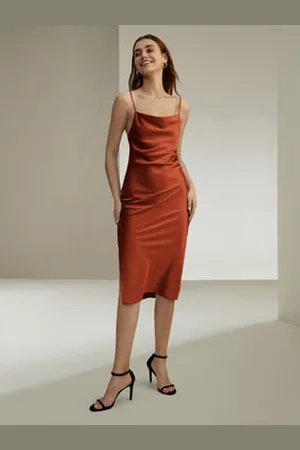 Lilysilk Vestito Di Seta Cinghie Regolabiliseta Di Gelso Di Alta Qualità Seta Di Gelso Di Alta Qualità Drappeggia Bene Castagna 38