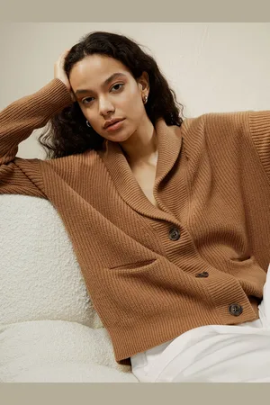 Lilysilk Cardigan Lana Donna Caramello Silhouette Leggera Lana E Cashmere Morbido E Caldo Adatto Per Uscire E Lavorare L