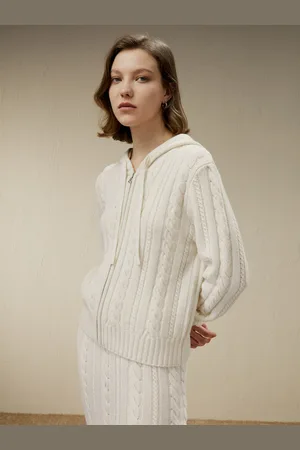 Lilysilk Maglione Di Lana Donna Felpa Con Cappuccio Con Zip Fusione Di Lana E Cashmere Privo Di Sostanze Chimiche Nocive S