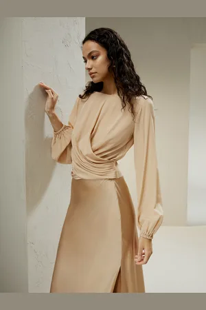Lilysilk Seta Camicie Donne Eleganti Oro Pallido Pieghe E Tagli In Vita Pieghe E Tagli Spettacolari Privi Di Sostanze Chimiche Nocive 42