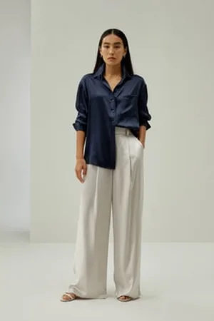 Lilysilk Camicie Seta Chiusura Frontale Con Bottoni100% Charmeuse Di Seta 100% Charmeuse Di Seta Morbida E Traspirante -Marino L