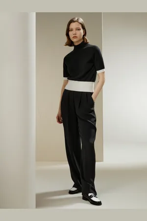 Lilysilk Magliette Cashmere Donna Banda A Contrasto, Stile Minimalista 100% Cashmere Adatto A Tutte Le Stagioni S
