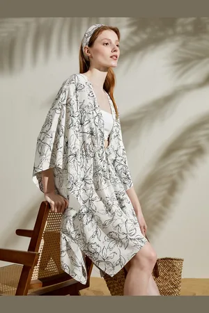 Lilysilk Cardigan In Seta Motivo Floreale Maniche A Tre Quarti, Forma Rilassata Crêpe De Chine Eleganza Senza Tempo E Stile Sofisticato L