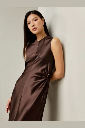 Lilysilk Abito Seta Caffè Scuro Ballerine Su Entrambi I Lati 100% Pura Seta Incredibilmente Morbido E Confortevole Al Tatto 46