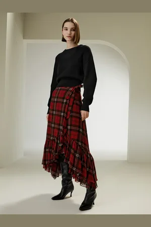 Lilysilk Gonne In Seta Quadrato Nero E Taglio Classico, Plaid A Quadri 100% Seta Naturale Buona Qualità Lavabile In Lavatrice 44