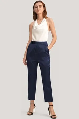Lilysilk Pantaloni Seta Eleganti -Marino Cerniera Nascosta, Lunghezza Tagliata Seta Di Gelso Delicato Per La Pelle E Traspirante 40