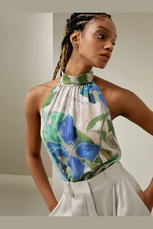 Lilysilk Top Seta Motivo Floreale Senza Maniche Con Spalle Tagliate 100% Seta Pura Eleganza Senza Tempo E Stile Sofisticato 36