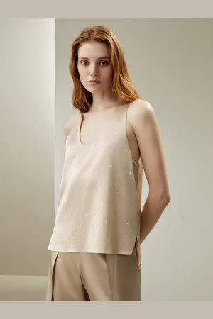 Lilysilk Canotte In Seta Oro Di Ghiaia Collo A U, Taglia Regolare 100% Seta Naturale Adatto A Tutte Le Stagioni XL